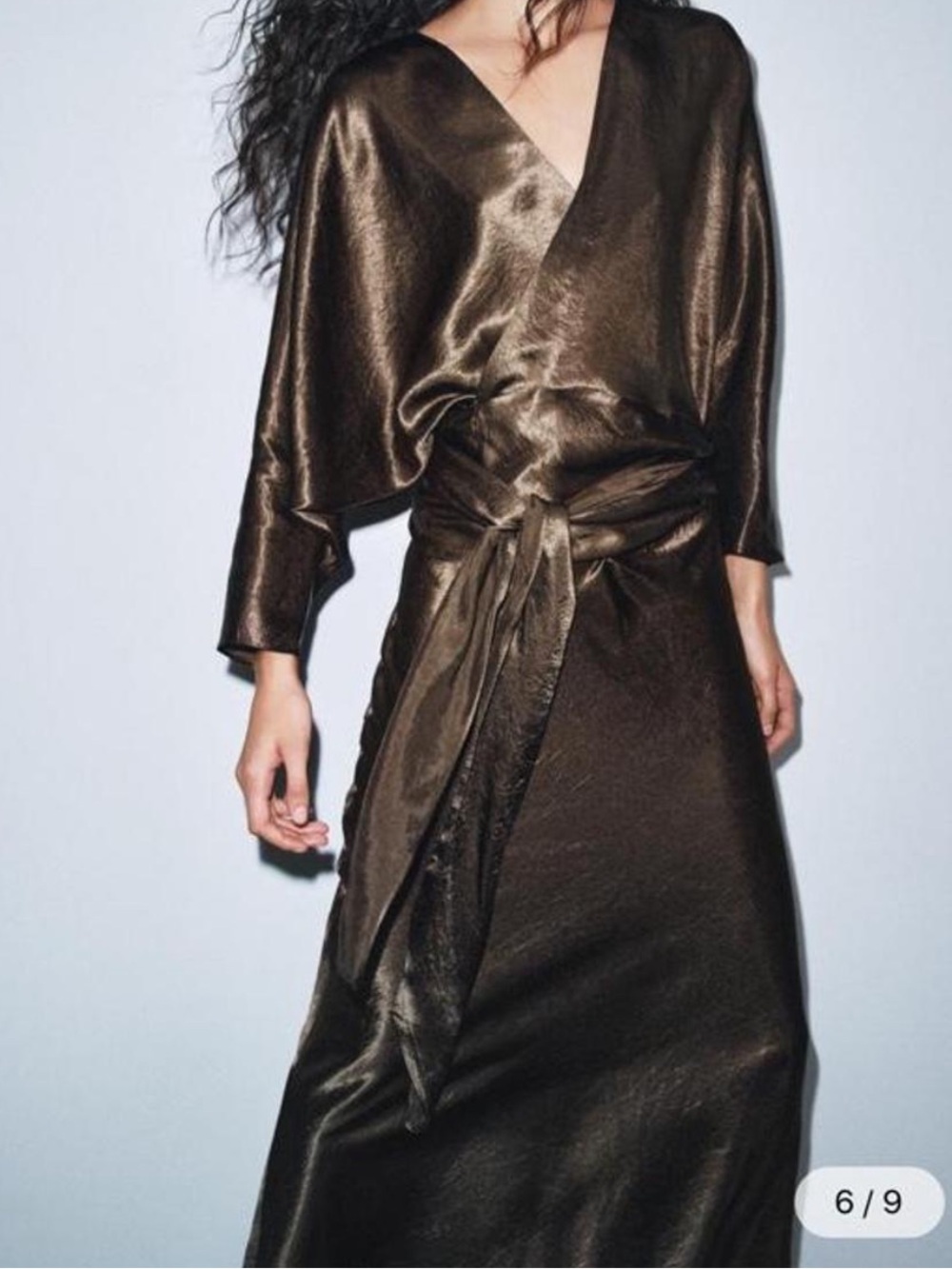 Zara Metallic Bronze Wrap Satin Dress
